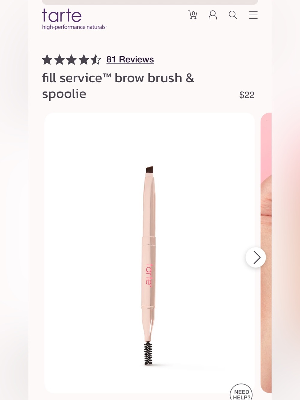 tarte Fill Service Brow Brush & Spoolie — Rose Pink Metallic